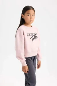 DeFacto Relax Fit Crew Neck Printed Sweatshirt Girl - Image 4