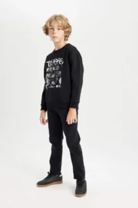 DeFacto Black Oversize Wide Fit Crew Neck Printed Sweatshirt Boy - Image 2