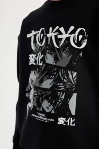 DeFacto Black Oversize Wide Fit Crew Neck Printed Sweatshirt Boy - Image 5
