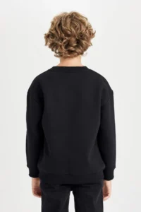 DeFacto Black Oversize Wide Fit Crew Neck Printed Sweatshirt Boy - Image 6