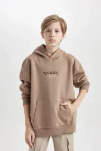 DeFacto Oversize Wide Fit Back Printed Hooded Sweatshirt Boy - Image 3