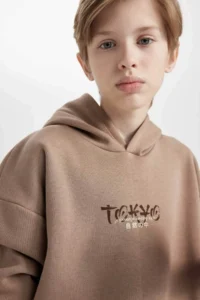 DeFacto Oversize Wide Fit Back Printed Hooded Sweatshirt Boy - Image 5