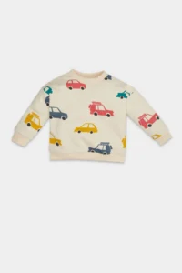 DeFacto Baby Boy Crew Neck Vehicle Printed Soft Fuzzy Sweatshirt