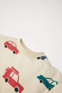DeFacto Baby Boy Crew Neck Vehicle Printed Soft Fuzzy Sweatshirt - Image 2