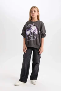 DeFacto Wednesday Oversize Wide Fit Crew Neck Sweatshirt Girl - Image 2