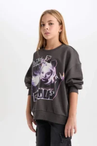 DeFacto Wednesday Oversize Wide Fit Crew Neck Sweatshirt Girl - Image 3