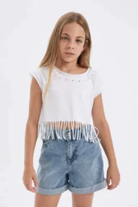 DeFacto Crew Neck Crop Short Sleeve T-Shirt Girl