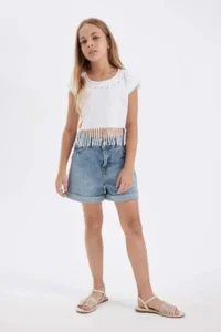 DeFacto Crew Neck Crop Short Sleeve T-Shirt Girl - Image 2