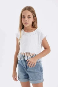 DeFacto Crew Neck Crop Short Sleeve T-Shirt Girl - Image 3