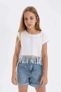 DeFacto Crew Neck Crop Short Sleeve T-Shirt Girl - Image 4