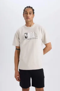 DeFacto NBA Wordmark Oversize Wide Fit Crew Neck Pique Short Sleeve T-Shirt - Image 4