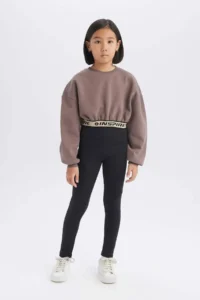 DeFacto Crop Crew Neck Printed Soft Fuzzy Sweatshirt Girl - Image 2