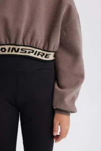 DeFacto Crop Crew Neck Printed Soft Fuzzy Sweatshirt Girl - Image 5