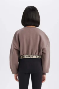DeFacto Crop Crew Neck Printed Soft Fuzzy Sweatshirt Girl - Image 6