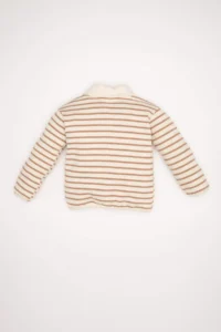 DeFacto Baby Girl Striped Baby Sweatshirt with Soft Fur Inside the Collar - Image 4