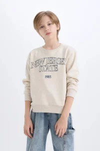 DeFacto Boy's Crew Neck Printed Sweatshirt