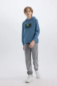 DeFacto Hooded Printed Pocket Soft Fuzzy Sweatshirt Boy - Image 2
