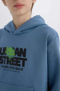 DeFacto Hooded Printed Pocket Soft Fuzzy Sweatshirt Boy - Image 5
