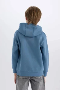 DeFacto Hooded Printed Pocket Soft Fuzzy Sweatshirt Boy - Image 6
