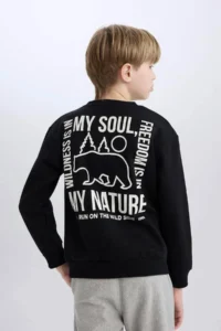 DeFacto Crew Neck Back Printed Soft Lined Sweatshirt Boy