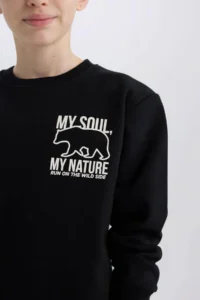 DeFacto Crew Neck Back Printed Soft Lined Sweatshirt Boy - Image 6