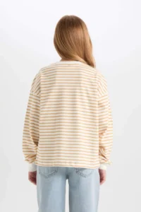 DeFacto Relax Fit Crew Neck Striped Sweatshirt Girl - Image 6