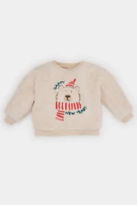 DeFacto Baby Boy Crew Neck New Year Themed Plush Sweatshirt