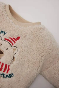 DeFacto Baby Boy Crew Neck New Year Themed Plush Sweatshirt - Image 2