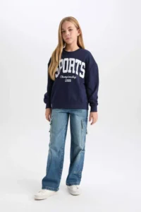 DeFacto Girl's Relax Fit Crew Neck Printed Sweatshirt - Image 2