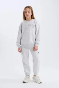 DeFacto Gray Crew Neck Printed Sweatshirt Girl - Image 2