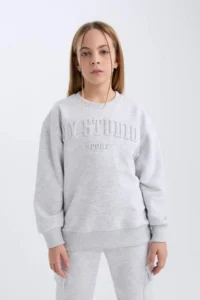 DeFacto Gray Crew Neck Printed Sweatshirt Girl - Image 3