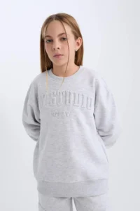DeFacto Gray Crew Neck Printed Sweatshirt Girl - Image 4