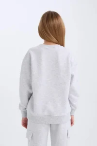 DeFacto Gray Crew Neck Printed Sweatshirt Girl - Image 6