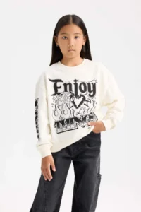 DeFacto Oversize Wide Fit Crew Neck Printed Sweatshirt Girl