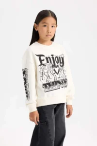 DeFacto Oversize Wide Fit Crew Neck Printed Sweatshirt Girl - Image 3