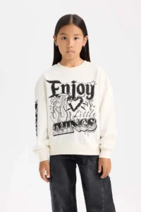 DeFacto Oversize Wide Fit Crew Neck Printed Sweatshirt Girl - Image 4