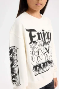 DeFacto Oversize Wide Fit Crew Neck Printed Sweatshirt Girl - Image 5