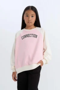 DeFacto Girl's Relax Fit Crew Neck Printed Sweatshirt