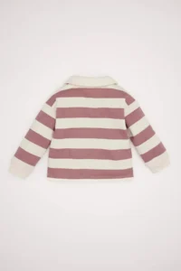 DeFacto Baby Girl Bebe Soft Furry Striped Sweatshirt - Image 4