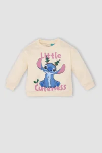 DeFacto Disney Lilo & Stitch Crew Neck Soft Fuzzy Sweatshirt Baby Girl