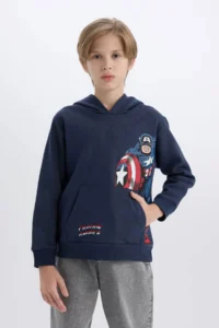 DeFacto Marvel Hooded Kangaroo Pocket Sweatshirt Boy - Image 3
