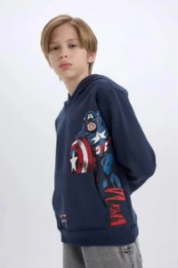 DeFacto Marvel Hooded Kangaroo Pocket Sweatshirt Boy - Image 4