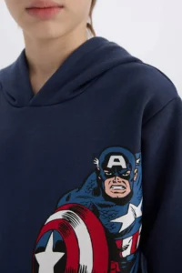 DeFacto Marvel Hooded Kangaroo Pocket Sweatshirt Boy - Image 5