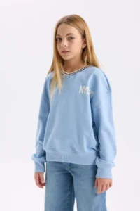 DeFacto Relax Fit V-Neck Printed Sweatshirt Girl