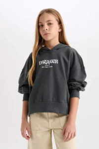 DeFacto Oversize Hooded Printed Sweatshirt Girl - Image 3