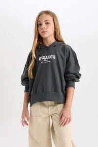 DeFacto Oversize Hooded Printed Sweatshirt Girl - Image 4