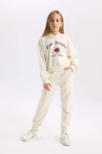 DeFacto Ecru Oversize Wide Fit Hooded Printed Sweatshirt Girl - Image 2