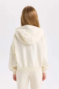 DeFacto Ecru Oversize Wide Fit Hooded Printed Sweatshirt Girl - Image 6