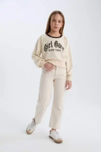 DeFacto Relax Fit Crew Neck Printed Soft Lined Sweatshirt Girl Child - Image 3