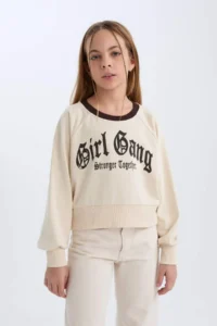 DeFacto Relax Fit Crew Neck Printed Soft Lined Sweatshirt Girl Child - Image 4